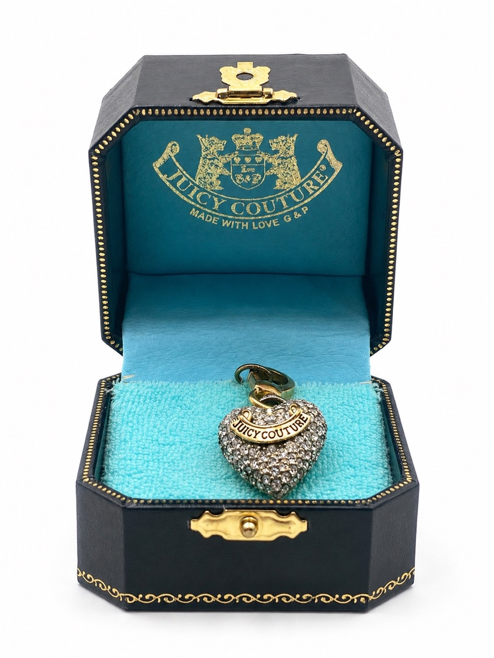 Vintage Juicy Couture Y2K Pave Rhinestone Puffed Heart Charm Box 2000s McBling